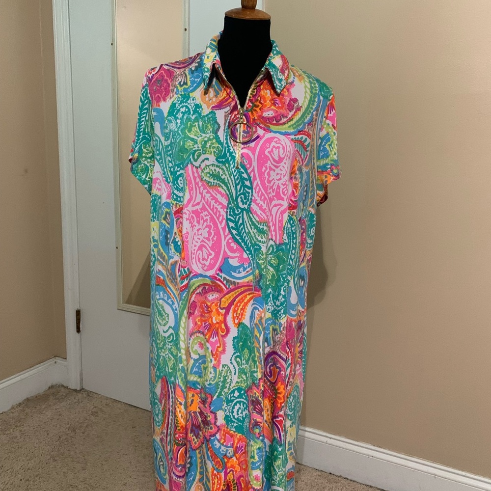 Chic Pink and Green Midi Dress